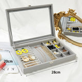 Velvet Gray Jewelry Ring Display Box Organizer