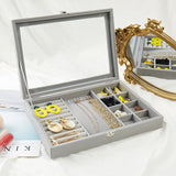 Velvet Gray Jewelry Ring Display Box Organizer