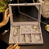 Velvet Gray Jewelry Ring Display Box Organizer