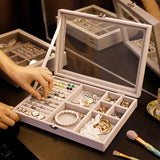 Velvet Gray Jewelry Ring Display Box Organizer