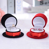 Velvet Hat Shaped Wedding Ring Box Earring Necklace Holder
