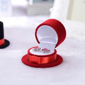 Velvet Hat Shaped Wedding Ring Box Earring Necklace Holder