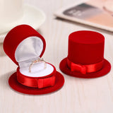Velvet Hat Shaped Wedding Ring Box Earring Necklace Holder
