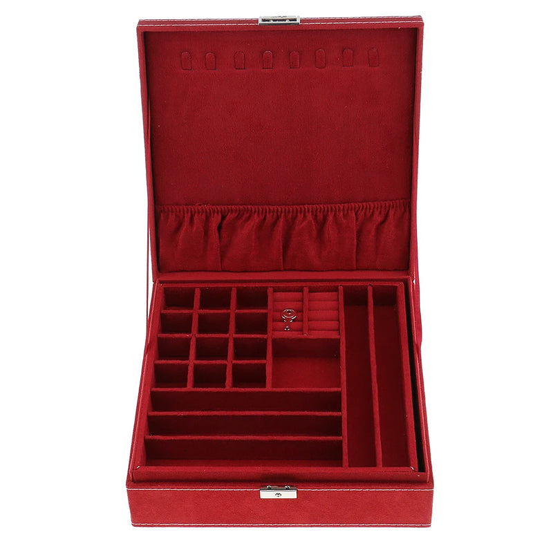 Lockable Velvet Jewelry Box Organizer Case