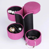 Velvet Jewelry Box Travel 3-Layer Roll-up Snap Storage Earring Bracelet Display