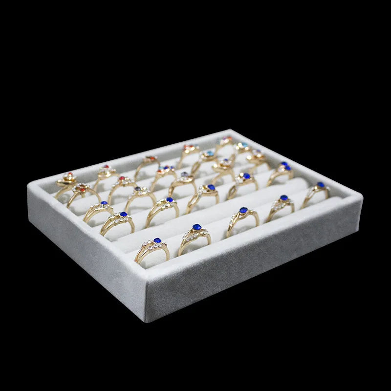 Grey Velvet Jewelry Display Rectangle Storage Box