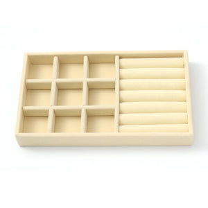 Velvet Jewelry Display Beige/Grey Rings Earrings Organizer Box Tray Holder