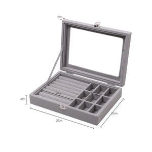 Velvet Jewelry Organizer Box Glass Ring Earring Display Holder Storage Case