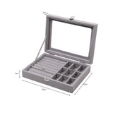 Velvet Jewelry Organizer Box Glass Ring Earring Display Holder Storage Case