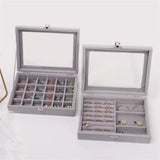 Velvet Jewelry Organizer Box Glass Ring Earring Display Holder Storage Case