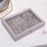 Velvet Jewelry Organizer Box Glass Ring Earring Display Holder Storage Case