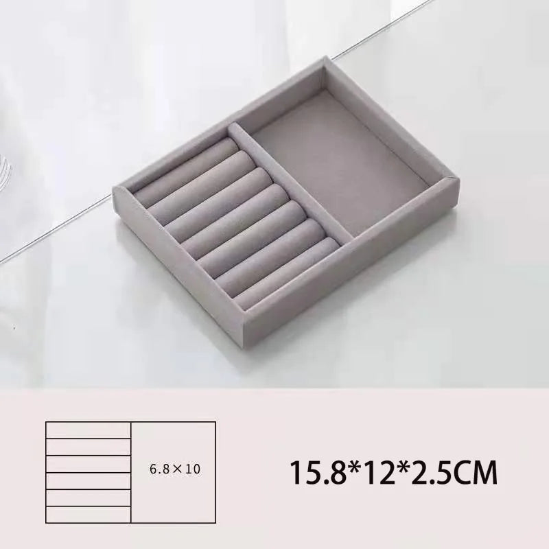 Velvet Jewelry Organizer Showcase Drawer Storage Trays Gray
