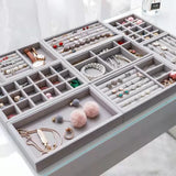 Velvet Jewelry Organizer Showcase Drawer Storage Trays Gray