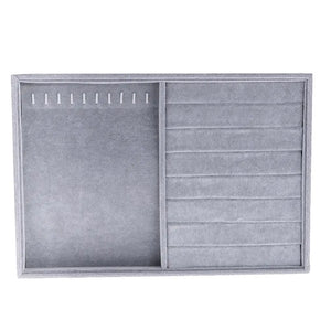 Velvet Jewelry Rings Necklaces Holder Storage Box Display Gray
