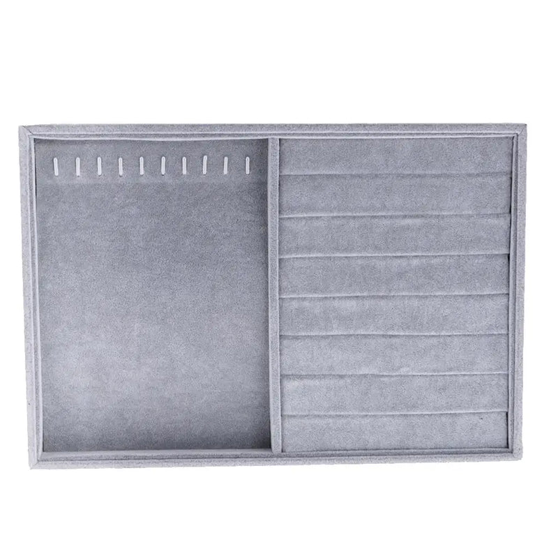 Velvet Jewelry Rings Necklaces Holder Storage Box Display Gray