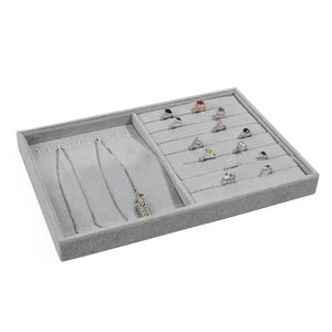 Velvet Jewelry Rings Necklaces Holder Storage Box Display Gray