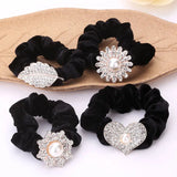 Velvet Pearl Flower Rubberband Hair Ties Hair Accessories