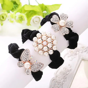 Velvet Pearl Flower Rubberband Hair Ties Hair Accessories