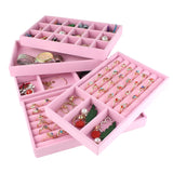 Velvet Pink Grey Jewelry Storage Tray Ring Earring Organizer Drawers