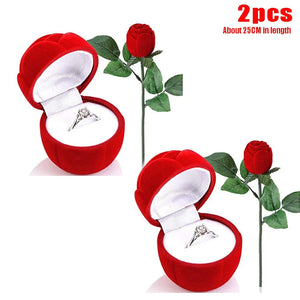 Red Rose Jewelry Box Earring Ring Holder Bridal Wedding Gift Case
