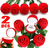 Red Rose Jewelry Box Earring Ring Holder Bridal Wedding Gift Case