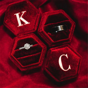 Personalized Velvet Ring Box Wedding Jewelry Packing Initials