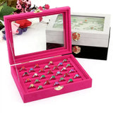 Velvet Rings Stud Earrings Display Box with Glass Lid