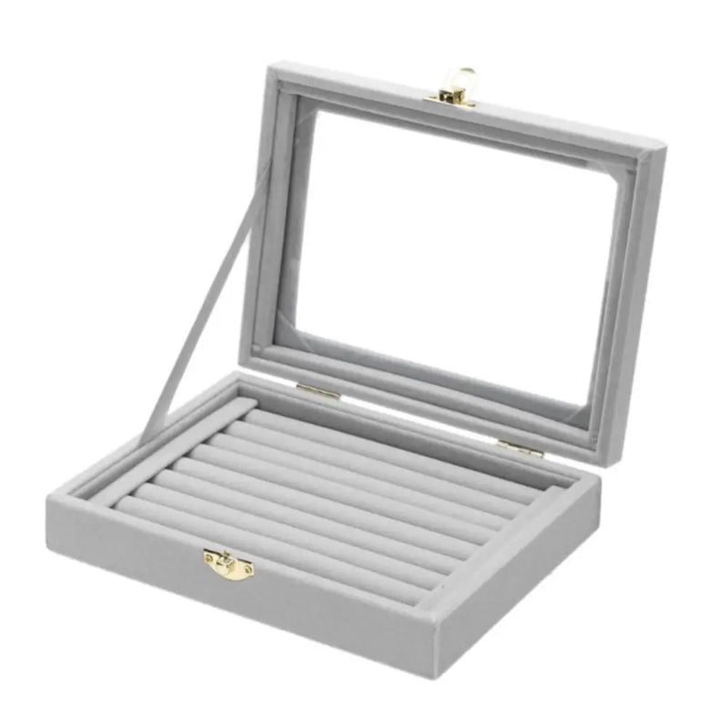 Velvet Rings Stud Earrings Display Box with Glass Lid