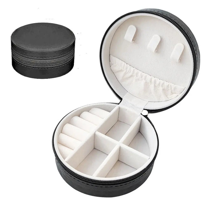 Velvet Round Jewelry Box Travel Organizer Necklace Ring Earring Holder Case