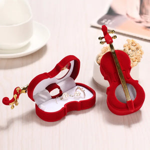 Velvet Violin Piano Shaped Jewelry Box Wedding Ring Earring Holder