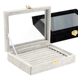 Velvet Wooden Earring Ring Holder Jewelry Box Rings Tray Holder