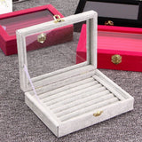 Velvet Wooden Earring Ring Holder Jewelry Box Rings Tray Holder