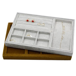 Velvet Ring Earrings Display Tray Jewelry Organizer Case
