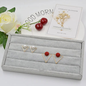 Velvet Ring Earrings Display Tray Jewelry Organizer Case