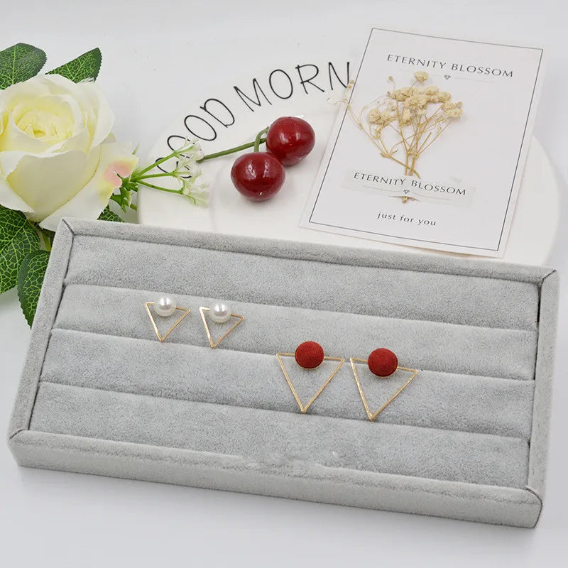 Velvet Ring Earrings Display Tray Jewelry Organizer Case