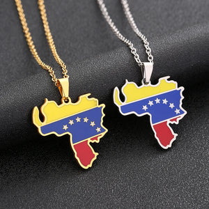 Venezuela Map Flag Pendant Necklace Stainless Steel For Women Men