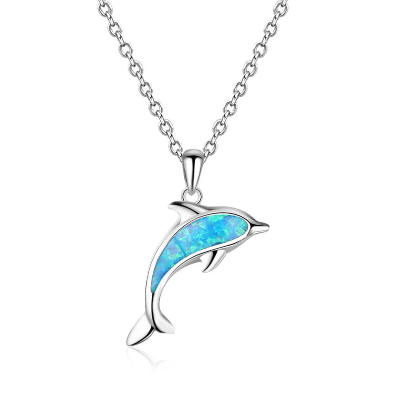 925 Sterling Silver Opal Necklace for Women Girl Gift Dolphin Pendant