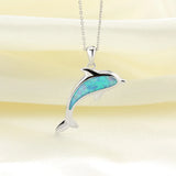 925 Sterling Silver Opal Necklace for Women Girl Gift Dolphin Pendant