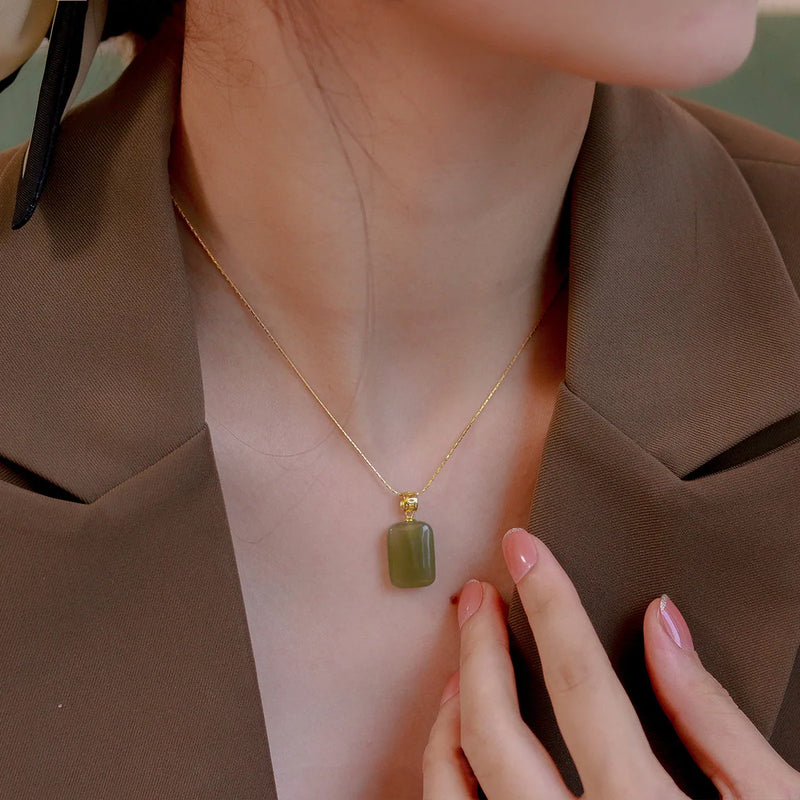 Hetian Jade Pendant Necklace 14k Plated Clavicle Chain Jewelry