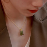 Hetian Jade Pendant Necklace 14k Plated Clavicle Chain Jewelry
