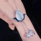 Opal Tulip Long Necklace for Women Autumn Winter Pendant Accessories