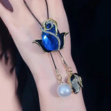 Opal Tulip Long Necklace for Women Autumn Winter Pendant Accessories