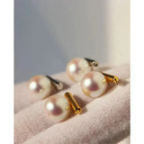 Yellow Plated Shell Pearl Stud Earrings