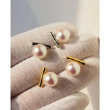 Yellow Plated Shell Pearl Stud Earrings