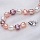 Single Row Pearl Bracelet 7-8mm with Love Clasp and Extension Chain