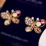 Rhinestone Butterfly Earrings with Hollow Pearl Design