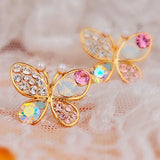 Rhinestone Butterfly Earrings with Hollow Pearl Design