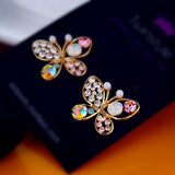 Rhinestone Butterfly Earrings with Hollow Pearl Design