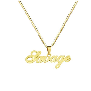Vertical Box Chain Hanging Script Nameplate Necklace