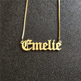 Vertical Box Chain Hanging Script Nameplate Necklace